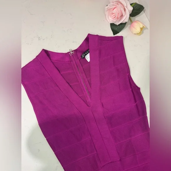 VENUS Vibrant Pink Fringe Mini Dress - Picture 3 of 9